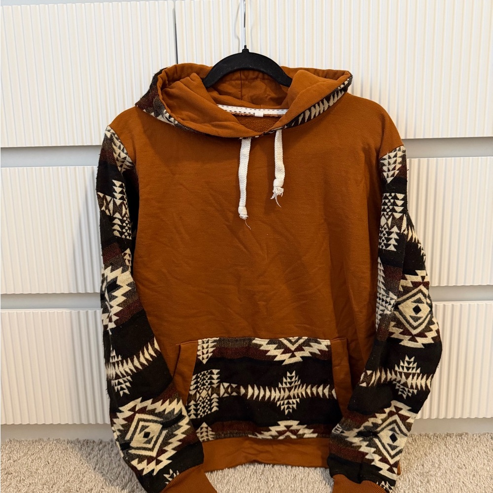 Men's Geometric Patterned Hoodie in Brown